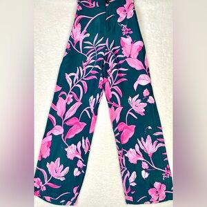 Anthropologie Breezy Floral Pants, Green, Size 14